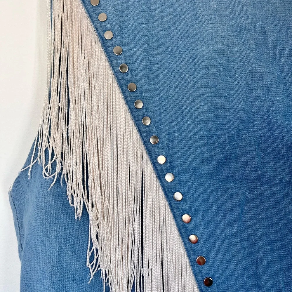 Epic Vintage Blue Denim Fringe Western Vest. Made in Canada - Picture 6 of 13